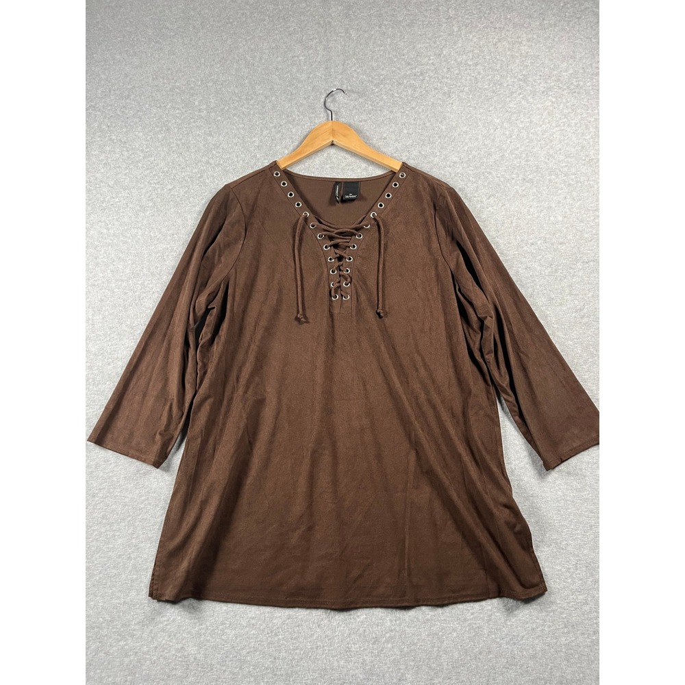 New Directions Lace Up Top Womens XL Brown Ren Faire Medieval Goblincore Gremlin